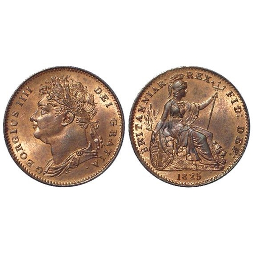 178 - Farthing 1825 ribs raised, AU with lustre.