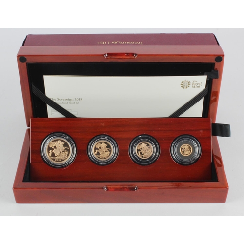 19 - Four coin set 2019 (Two Pounds, Sovereign, Half Sovereign & Quarter Sovereign) FDC boxed as issued