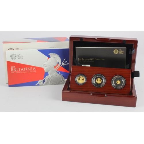 2 - Britannia Three coin set 2015 (£10, £1, & 50p) gold proof FDC boxed as issued