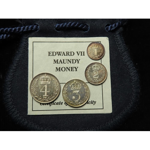 206 - Maundy Set 1905 aFDC with a Westminster certificate and modern pouch.