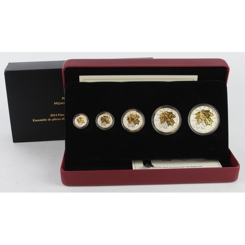 304 - Canada, Royal Canadian Mint: 2014 Fine Silver Fractional Set (5 coins - 1oz to 1/20th): The Maple Le... 