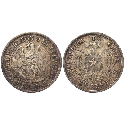 305 - Chile silver Peso 1876 toned GVF