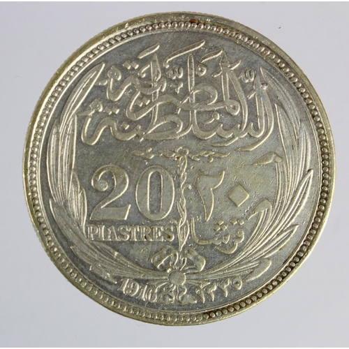 309 - Egypt silver 20 Piastres 1916, cleaned GVF