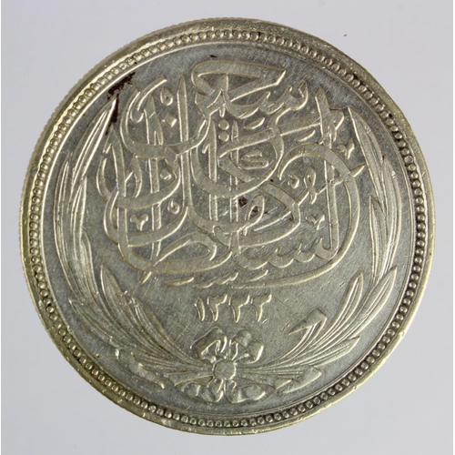 309 - Egypt silver 20 Piastres 1916, cleaned GVF