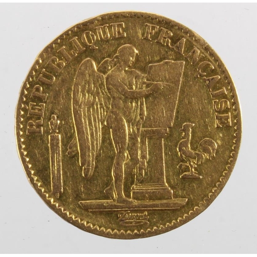 312 - France, gold 20 France 1877A, ex-mount aVF (approx 0.1867 troy oz AGW)