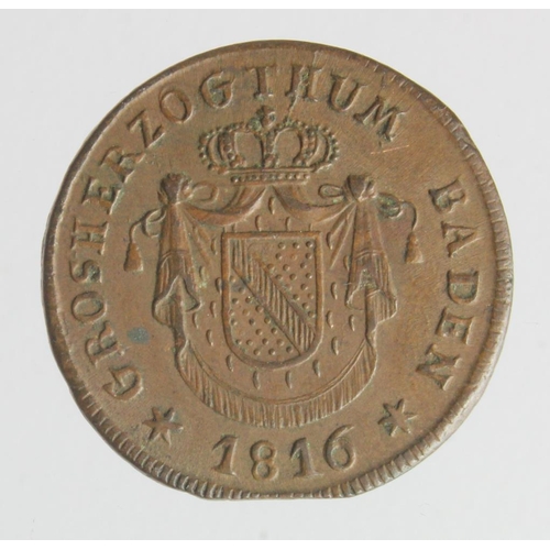 315 - German States, Baden copper 1 Kreuzer 1816, scarce, nEF