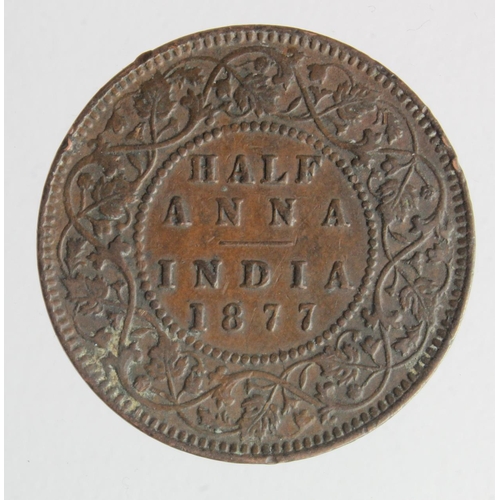 326 - India copper Half Anna 1877 VF
