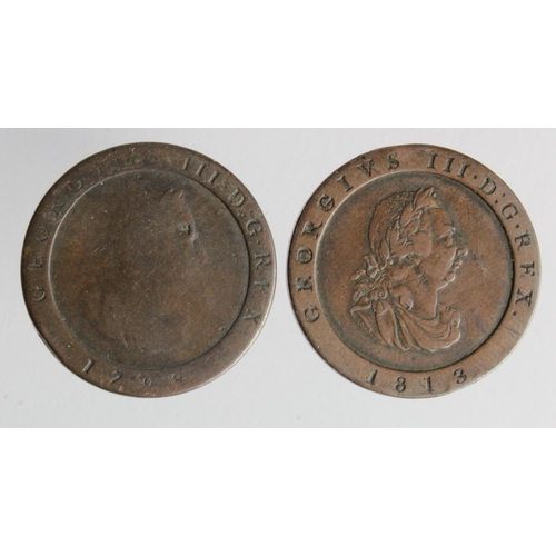 327 - Isle of Man copper Halfpennies (2): 1798 Fair, and 1813 GF