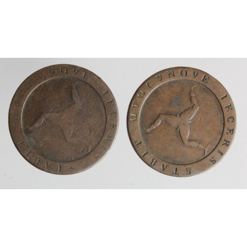 327 - Isle of Man copper Halfpennies (2): 1798 Fair, and 1813 GF