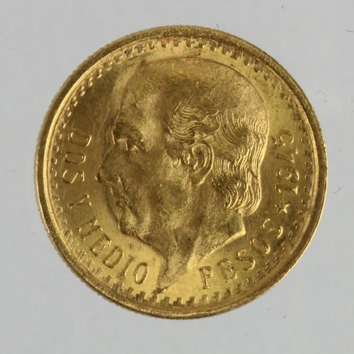 336 - Mexico gold 2-1/2 Pesos 1945 AU. (0.0603 troy oz AGW)