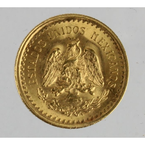 336 - Mexico gold 2-1/2 Pesos 1945 AU. (0.0603 troy oz AGW)