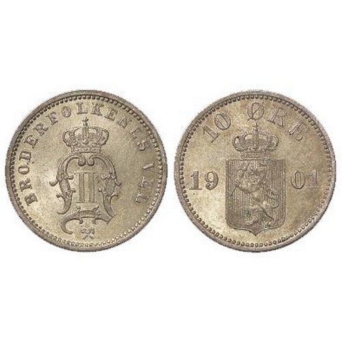 337 - Norway silver 10 Ore 1901 lightly toned AU