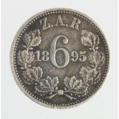 344 - South Africa Sixpence 1895 (scarce date) toned VF, light scratches.