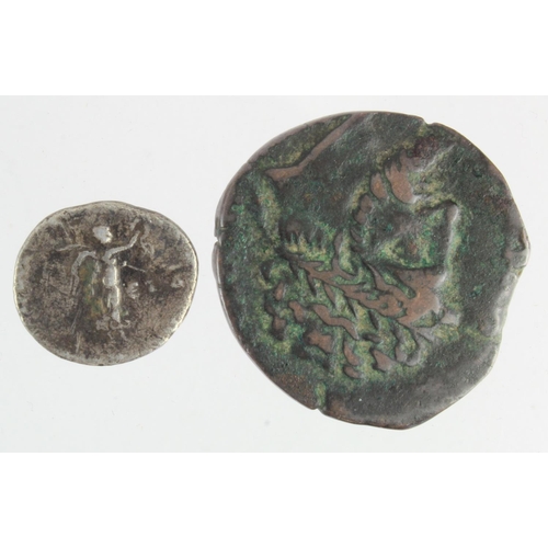395 - Ancient Coins (2): Ancient Greek, Kings of Numidia, Micipsa AE26, 148-118 BC; Hd. of Micipsa l. / Ho... 