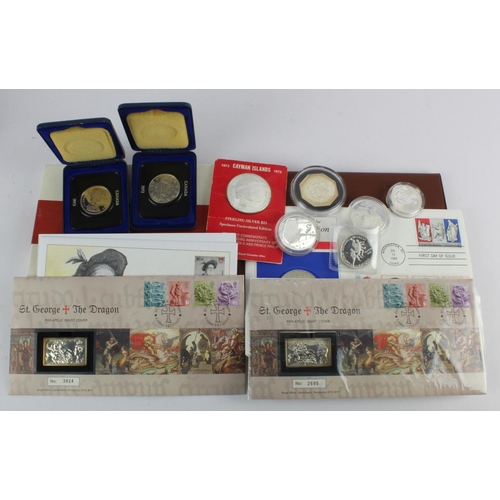 529 - GB & World Commemorative Coins & Medals (14) 11 of which silver, 1970s to 2000, some in packets/caps... 