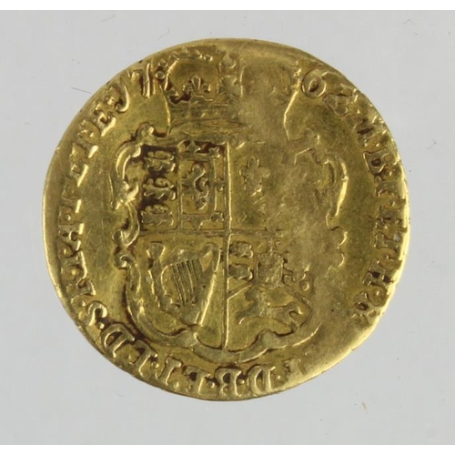 70 - Quarter Guinea 1762 creased Fine (unbent from a love token)