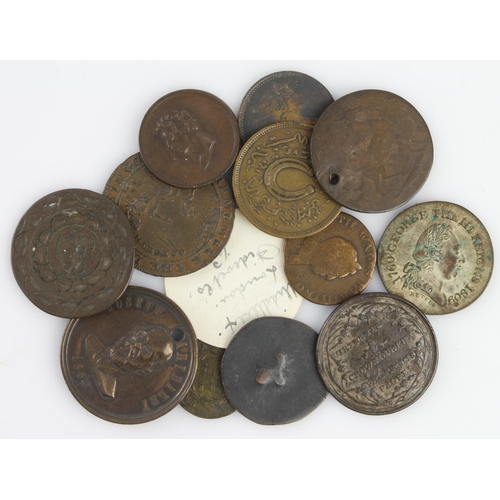 746 - GB & World Tokens & Medalets (12) 18th-19thC copper & bronze assortment, mixed grade.