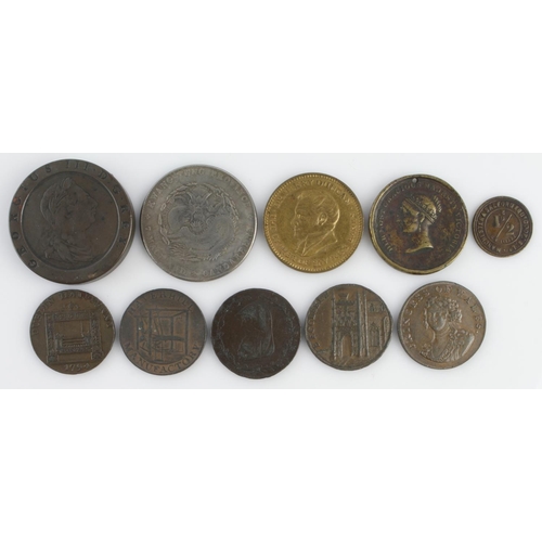 750 - GB Tokens, Medallions etc (10): 5x 18thC copper Halfpenny tokens GF-EF (noted Princess of Wales 1/2d... 