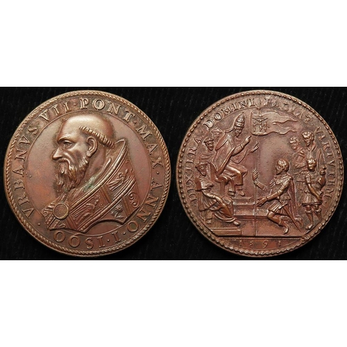 782 - Papal Medal, bronze d.33mm: Pope Urban VII medal dated 1591, possibly later strike, toned aEF