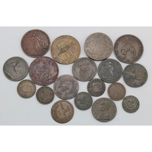 798 - Tokens (18) 17th-20thC assortment, noted Bristol silver Sixpence 1811 VF, Northampton George Jobson ... 