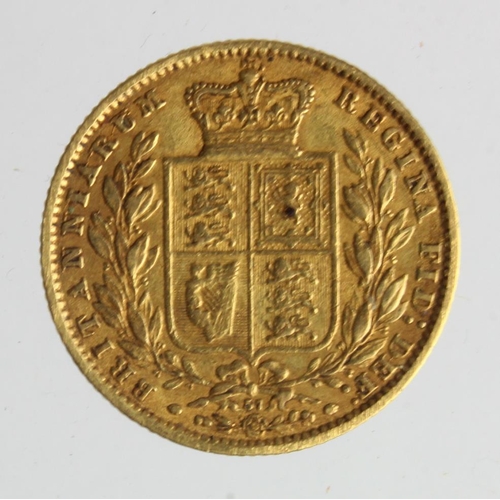 80 - Sovereign 1869 (shieldback) GF with a few brown spots