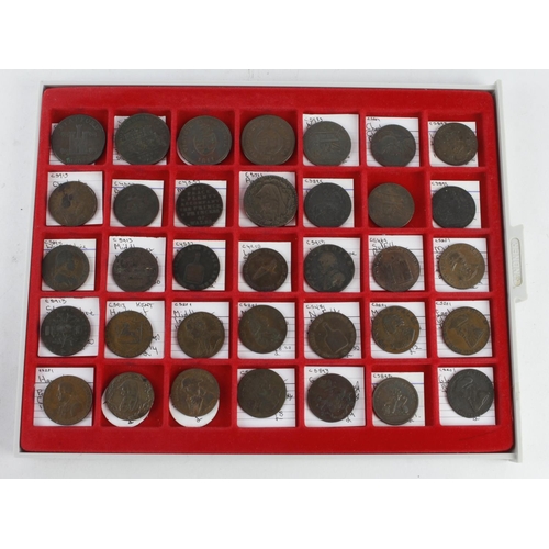 802 - Tokens, 18th-19thC (35) in a Lindner tray: Dealers ex stock of Halfpenny and Penny tokens, average V... 