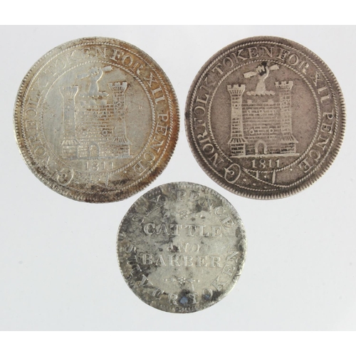 803 - Tokens, 19thC silver (3): Norfolk, Yarmouth F.R. Reynolds Shillings x2 Salton #17 nVF, with a York S... 