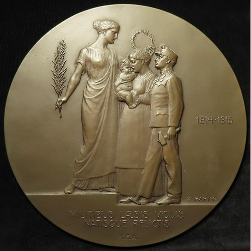 809 - WWI related large bronze uniface medallic plaques (2) d.198-201mm: Austrian plaque by A. Hartig 1914... 