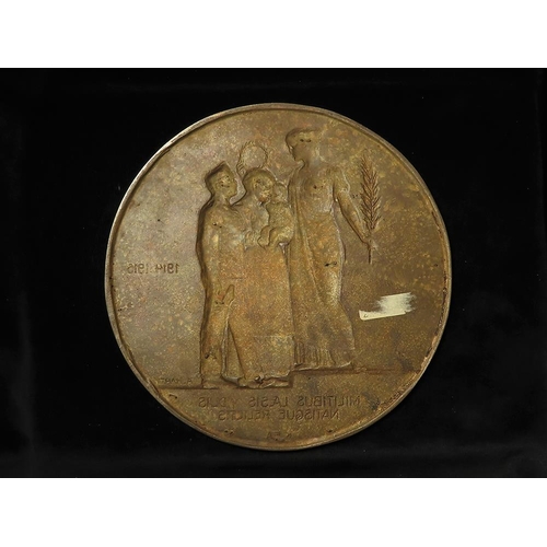 809 - WWI related large bronze uniface medallic plaques (2) d.198-201mm: Austrian plaque by A. Hartig 1914... 