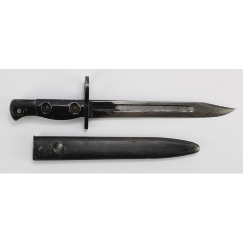 840 - British L1A3 bayonet, missing spring catch, with scabbard marked 'S29'.