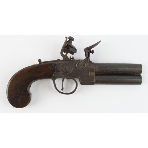 847 - Flintlock 18th century double barrel under and over pistol by Ryan & Watson of London.