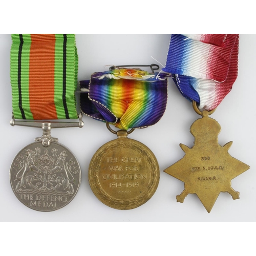 932 - 1914 Star (333 Pte N Gould R.War.R), Victory Medal (40599 Pte J A Thirkettle E.York.R) served 6th Bn... 