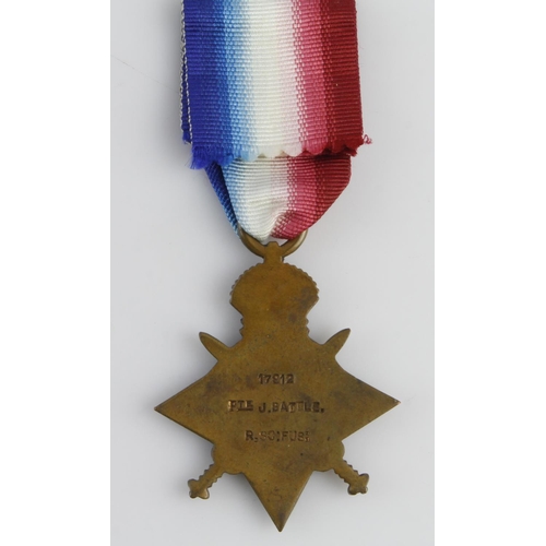 936 - 1915 Star named (17912 Pte J Battle R.Sc.Fus) Killed In Action 1st July 1916 (1st day Battle of the ... 