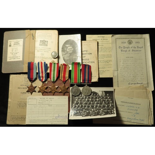 1579 - WW2 group attributed to 2007159 Sgt L D Logan 233 Fld Coy RE. 1939-45 Star, Africa Star, Italy Star,... 