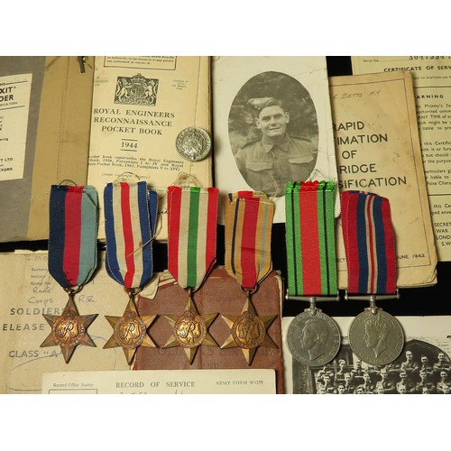 1579 - WW2 group attributed to 2007159 Sgt L D Logan 233 Fld Coy RE. 1939-45 Star, Africa Star, Italy Star,... 