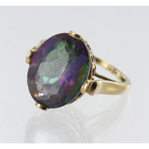 113 - 9ct yellow gold mystic topaz cocktail ring, one 11.95ct oval topaz, complete with The Jewellery Chan... 