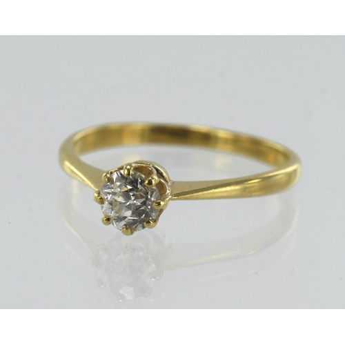 117 - Yellow gold (tests 18ct) diamond solitaire ring, one round cut approx. 0.48ct, estimated colour appr... 