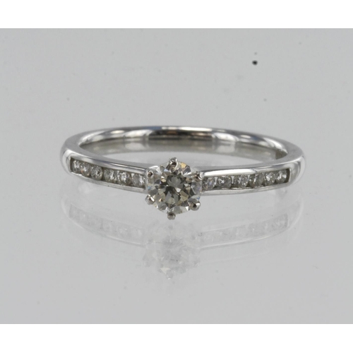 145 - 18ct white gold diamond solitaire ring, one round brilliant cut approx. 0.29ct, estimated colour app... 