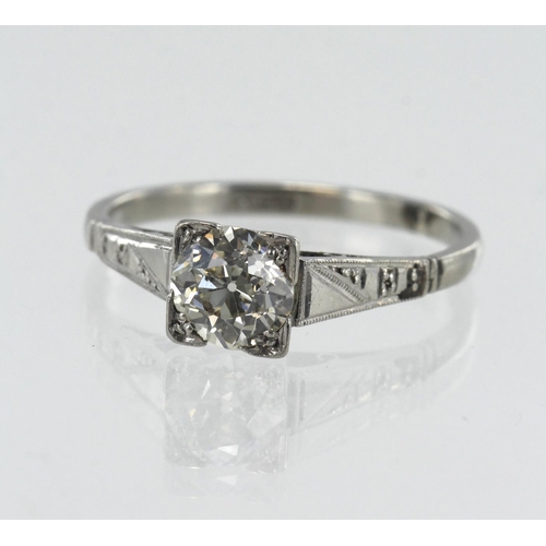 168 - Platinum (tests 950) vintage diamond solitaire ring, one old cut approx. 1.03ct, estimated colour ap... 