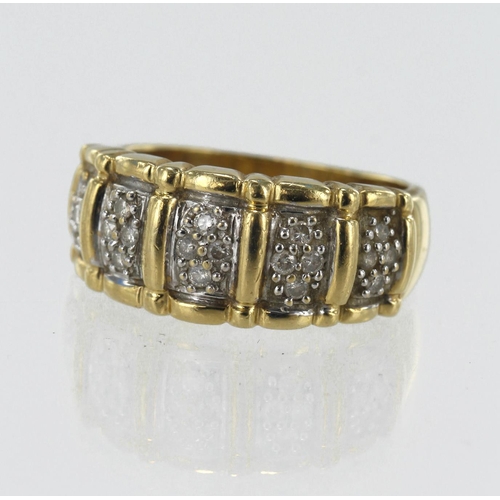 183 - 14ct yellow gold diamond domed ring, set with five white gold panels highlighted with diamonds, TDW ... 