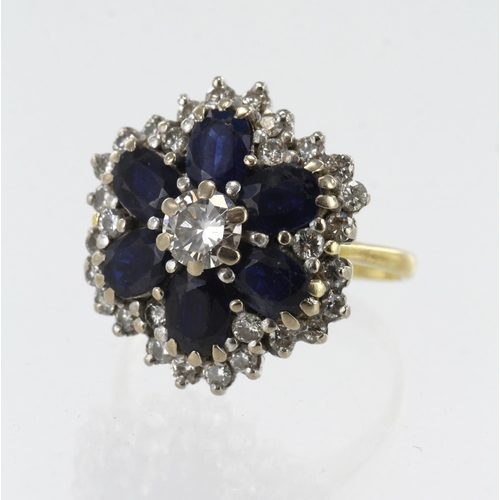 19 - 18ct yellow gold diamond and sapphire cluster ring, TDW approx 0.89ct, principle diamond approx 0.50... 