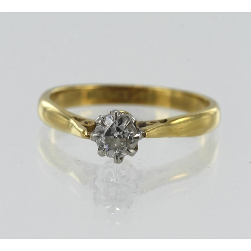 190 - Yellow gold (tests 18ct) diamond solitaire ring, one old European cut approx. 0.50ct, estimate colou... 