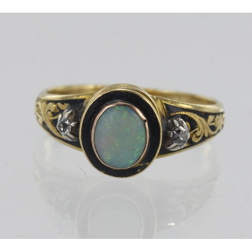 259 - Yellow gold (tests 15ct) Early Victorian mourning poison ring, oval cabochon opal measures 6.5mm x 5... 