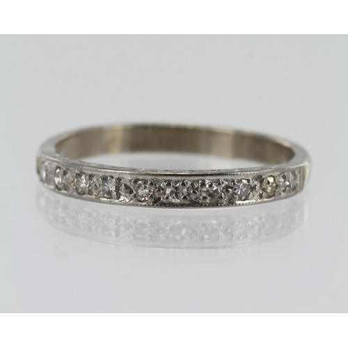 53 - White gold (tests 18ct) diamond half eternity ring, ten single cut diamonds TDW approx 0.10ct, grain... 