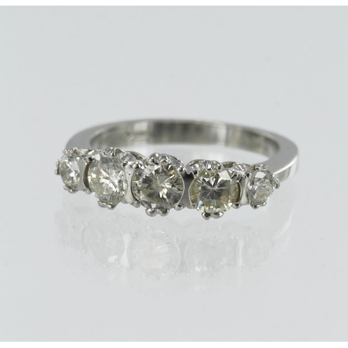 71 - Platinum diamond five stone ring. five graduating round brilliant cuts, TDW approx. 0.90ct, estimate... 