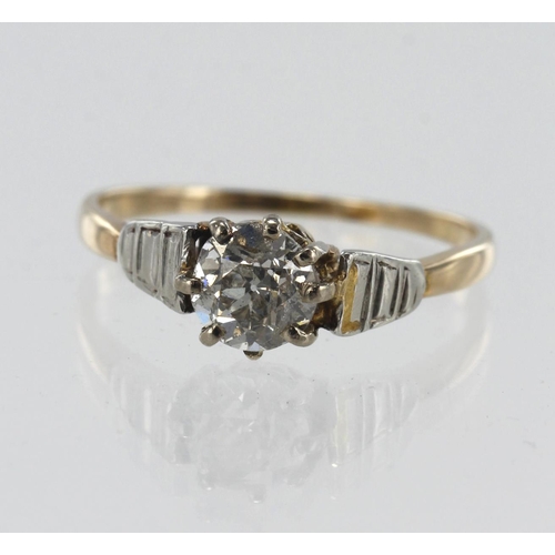 84 - Yellow gold (tests 18ct) vintage diamond solitaire ring, one old cut diamond approx. 0.93ct, estimat... 