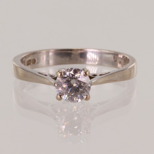 16 - 18ct white gold diamond solitaire ring, one round brilliant cut diamond approx. 0.52ct, estimated co... 