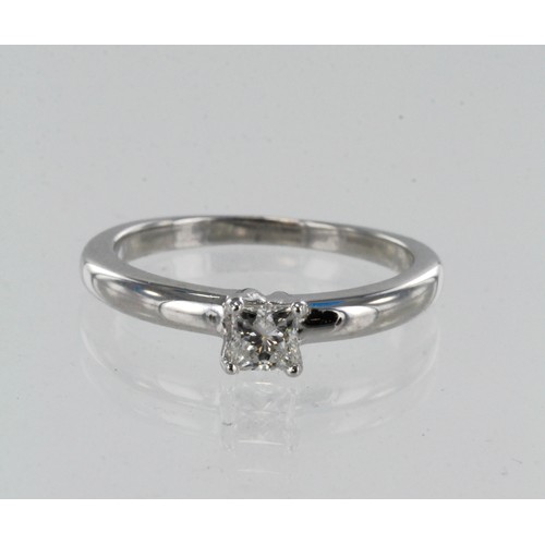 543 - 18ct white gold certificated diamond solitaire ring, one princess cut 0.37ct, colour G, clarity VS2,... 