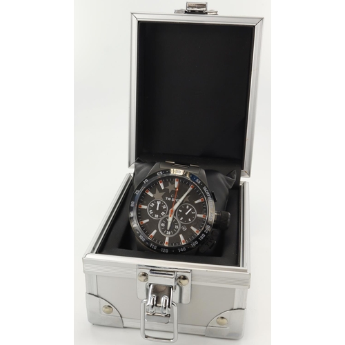 10 - TW Steel chronograph gents quartz wristwatch. The black dial with baton markers, three subsidiary di... 