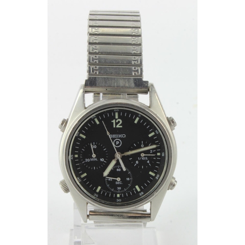 106 - Seiko RAF Military stainless steel wristwatch. The  black dial with three subsidiary dials. Case dia... 